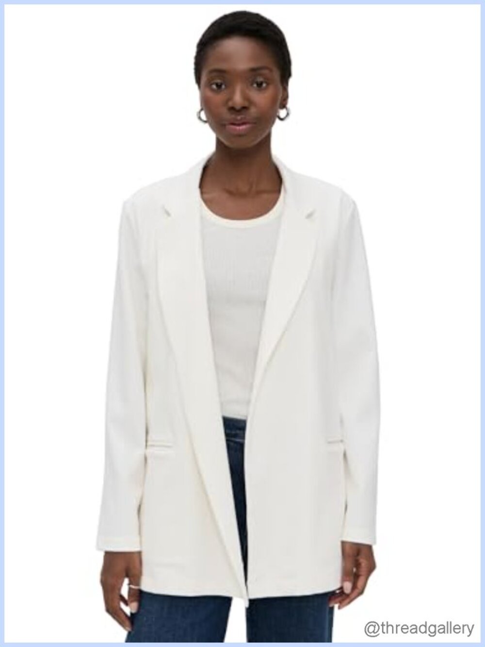 Ponte Knit Oversized Blazer Collared Long Sleeve Open Placket Workwear